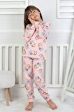 İSOB Pembe Ananas Desenli %100 Pamuk Kız Çocuk Pijama Takımı 3-13 Yaş 51204-51405-P