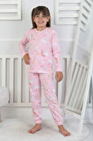 İSOB Pembe Gökkuşağı Desenli %100 Pamuk Kız Çocuk Pijama Takımı 3-8 Yaş 51207-P