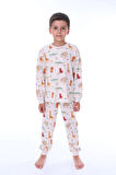 İSOB Ekru Hayvanlar Alemi Desenli %100 Pamuk Erkek Çocuk Pijama Takımı 3-8 Yaş 51308-E