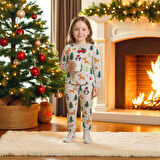 İSOB Gri Yeni Yıl Desenli %100 Pamuk Kız ve Erkek Çocuk Pijama Takımı 3-13 Yaş 51509