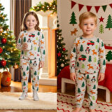 İSOB Gri Yeni Yıl Desenli %100 Pamuk Kız ve Erkek Çocuk Pijama Takımı 3-13 Yaş 51509