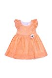 Düğme Detaylı Fırfırlı Puantiyeli Kız Elbise Turuncu