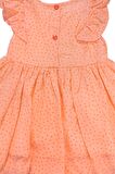 Düğme Detaylı Fırfırlı Puantiyeli Kız Elbise Turuncu
