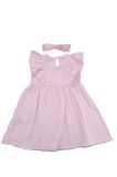 Bandanalı Fırfır Kollu Kız Elbise Pembe