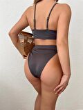 Antrasit Tokalı İtalyan Kumaş Bikini Takımı