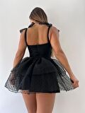 Siyah Nokta Baskı Spagetti Lolita Tarzı Cutecore Mini Elbise