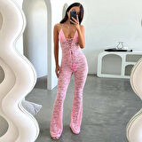 Lace Jumpsuit With Skinny Flared Legs Pink