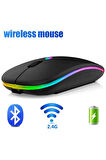Plentiful Rgb Işıklı Şarjlı Kablosuz 2.4G+Bluetooth Mouse Sessiz Siyah