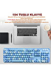 Plenfitul Mofii Sweet Serisi Renkli Kablosuz Klavye Mouse Set Türkçe Mavi
