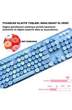 Plenfitul Mofii Sweet Serisi Renkli Kablosuz Klavye Mouse Set Türkçe Mavi
