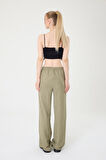 Kadın Haki Keten Karışımlı Bol Kesim Pantolon