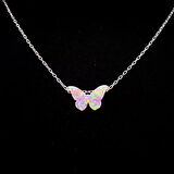 925 Ayar Gümüş Pembe Kelebek Opal Taşlı Kadın Gümüş Kolye