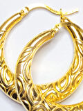 925 Ayar Gümüş Gold Kaplamalı Genişli Tasarımlı Büyük Boy Halka küpe