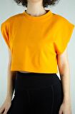 Turuncu Basic Kolsuz Crop Sweatshirt