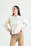 Krem Dik Yaka Sweatshirt
