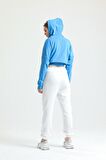 Mavi Kapüşonlu Crop Sweatshirt