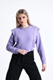 Lila Omuz Detaylı Bisiklet Yaka Sweatshirt