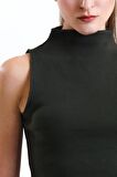 Haki Yarım Balıkçı Yaka Kolsuz Kaşkorse Örme Body