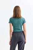Çağla Bisiklet Yaka Kısa Kollu Kaşkorse Crop Bluz