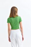 Yeşil Bisiklet Yaka Kısa Kollu Kaşkorse Crop Bluz