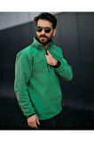 Erkek Yarım Fermuarlı Bato Yaka Polar Sweatshirt