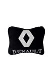 Renault Beyaz Nakışlı Siyah Polar Ortopedik Seyahat Boyun Yastık / Tekli