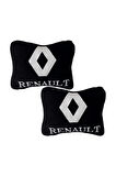 Renault Beyaz Nakışlı Siyah Polar Ortopedik Seyahat Boyun Yastık / 2'Li