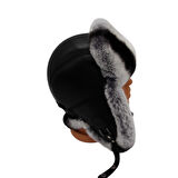Gerçek Deri Tavşan Kürklü Ushanka Pilot Şapka Ayarlanabilir Tokalı Kışlık Outdoor Şapka Rex Model