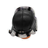 Gerçek Deri Tavşan Kürklü Ushanka Pilot Şapka Ayarlanabilir Tokalı Kışlık Outdoor Şapka Rex Model