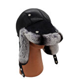 Gerçek Deri Tavşan Kürklü Ushanka Pilot Şapka Ayarlanabilir Tokalı Kışlık Outdoor Şapka Rex Model