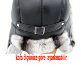 Gerçek Deri Tavşan Kürklü Ushanka Pilot Şapka Ayarlanabilir Tokalı Kışlık Outdoor Şapka Rex Model