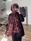 Rose Gül Desen Bordo Şal