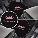 Prenses Gibi Arabana Hava Kat! Taç Desenli Pembe Nakışlı 5’li Oto Halı Paspas Seti