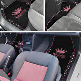 Işıltıya Hazır Ol, Bu Yol Senin! Pembe Taşlı Prenses Taç Desenli 5’li Nakışlı Oto Halı Paspas Seti