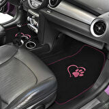 Sevgili Köpek Pati Desenli Pembe Nakışlı Araç Halı Paspas Seti | Şık ve Sevimli Oto Paspas Aksesuar