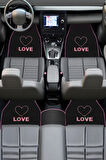 Kalp ve Aşk Desenli Pembe Nakışlı 5'li Oto Halı Paspas Seti | Love Yazı Detaylı Araba Paspas Takımı