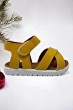 Sarı Cırt Cırtlı Unisex Bebek Sandalet