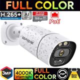 OPAX-3547 3MP POE IP TFT CARDLI H.265+ 4 WARM LIGHT FULL COLOR 3.6 MM METAL BULLET CAMERA