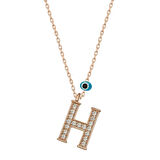 925 Ayar Gümüş Nazar Rose H Harfi Kadın Gümüş Kolye