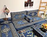 Oryantal Saraylı Şark Köşesi İkili Sedir Takımı Mavi