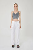 Kadın Beyaz Keten Karışımlı Bol Kesim Pantolon