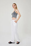 Kadın Beyaz Keten Karışımlı Bol Kesim Pantolon