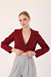 Crop Blazer Ceket-Bordo