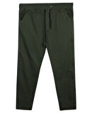 Erkek 118 -156 Kilo Arası İçin Uygun Lastikli Paça Bağcıklı Battal Boy Gabardin Pantolon Haki