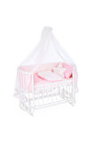 Ahşap Beşik Anne Yanı Beşik Beyaz 60x120 Pembe Yıldız Uyku Seti Yatak