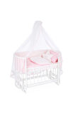 Ahşap Beşik Anne Yanı Beşik Beyaz 60x120 Pembe Yıldız Uyku Seti Yatak