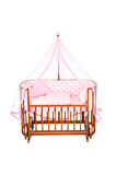 Ahşap Beşik Anne Yanı Beşik Ceviz 60x120 Pembe Balina Uyku Seti Yatak