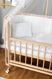 Ahşap Anne yanı 60x120 bebek beşiği Organik (Boyasız) Papatya Bebek Beşiği Beyaz Güpür Uyku Setli