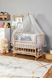Ahşap Anne yanı 60x120 bebek beşiği Organik (Boyasız) Papatya Bebek Beşiği Balina Uyku Setli