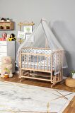 Ahşap Anne yanı 60x120 bebek beşiği Organik (Boyasız) Papatya Bebek Beşiği Balina Uyku Setli
